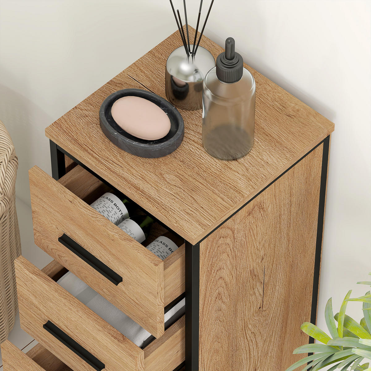 MIDISCHRANK DE-17333 4 Schubladen, Industriestil Eiche - Eichefarben, Holzwerkstoff (30/82/30cm) - ComfortXL