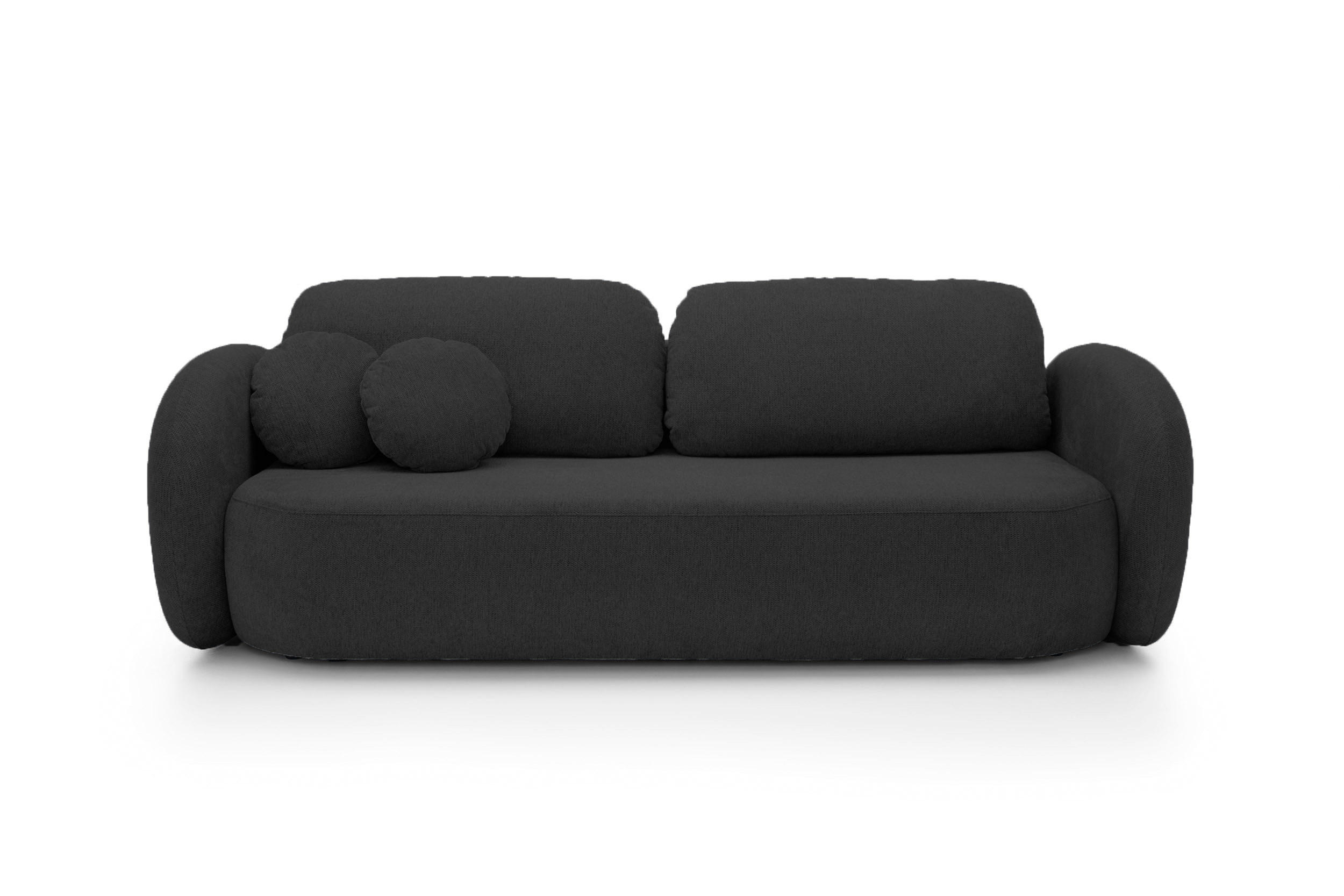 SOFA OLIO Mit Schlaffunktion Und Bettkasten, Bonell-Taschenfederung, Aragon-Stoff, lose Rückenkissen, freistehend, 238x101x86 cm Dark grey - Graphitfarben, Holz/Textil (238/86/101cm) - DomoHome