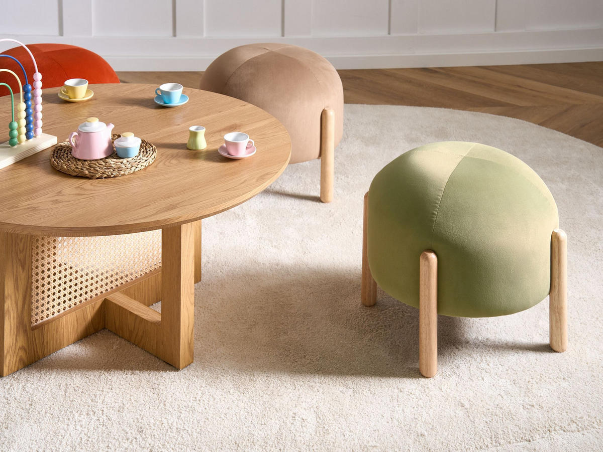 HOCKER Samtstoff Olivgrün Grün Helen - Hellbraun, Textil (40/38/40cm) - Beliani