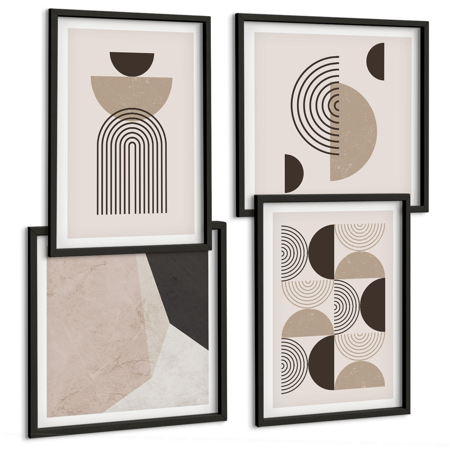 BILDER SET 4er Set - 50x50 cm & 40x60 cm Schwarzer Rahmen - Abstrakte geometrische Muster - Schwarz, Kunststoff (50/50cm) - TULUP