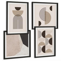 BILDER SET 4er Set - 50x50 cm & 40x60 cm Schwarzer Rahmen - Abstrakte geometrische Muster - Schwarz, Kunststoff (50/50cm) - TULUP