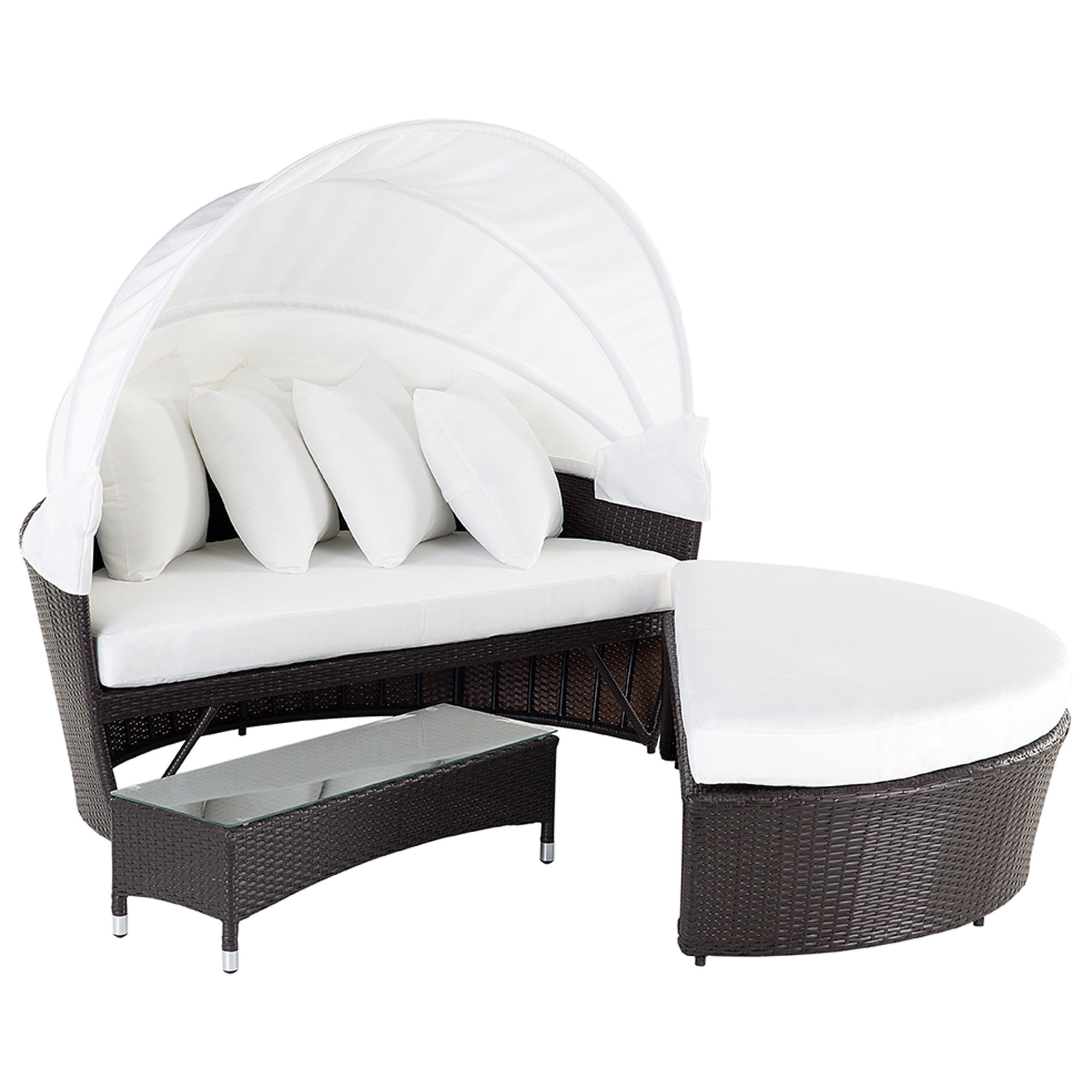 SONNENINSEL Rattan dunkelbraun Sonnendach cremeweiß SYLT LUX - Silberfarben/Weiß, Kunststoff (158/138/150cm) - Beliani