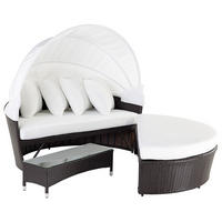 SONNENINSEL Rattan dunkelbraun Sonnendach cremeweiß SYLT LUX - Silberfarben/Weiß, Kunststoff (158/138/150cm) - Beliani