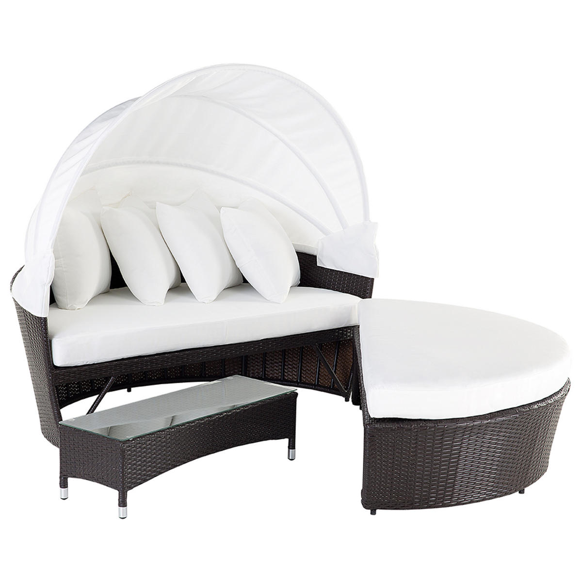 SONNENINSEL Rattan dunkelbraun Sonnendach cremeweiß SYLT LUX - Silberfarben/Weiß, Kunststoff (158/138/150cm) - Beliani