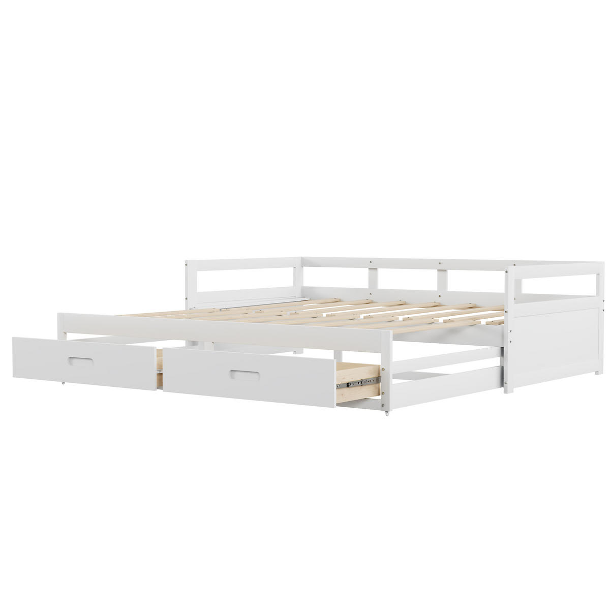 BETT ausziehbar mit Stauraum Kiefernholz weiß 90/200 cm - Weiß, Holz (90/200cm) - OKWISH