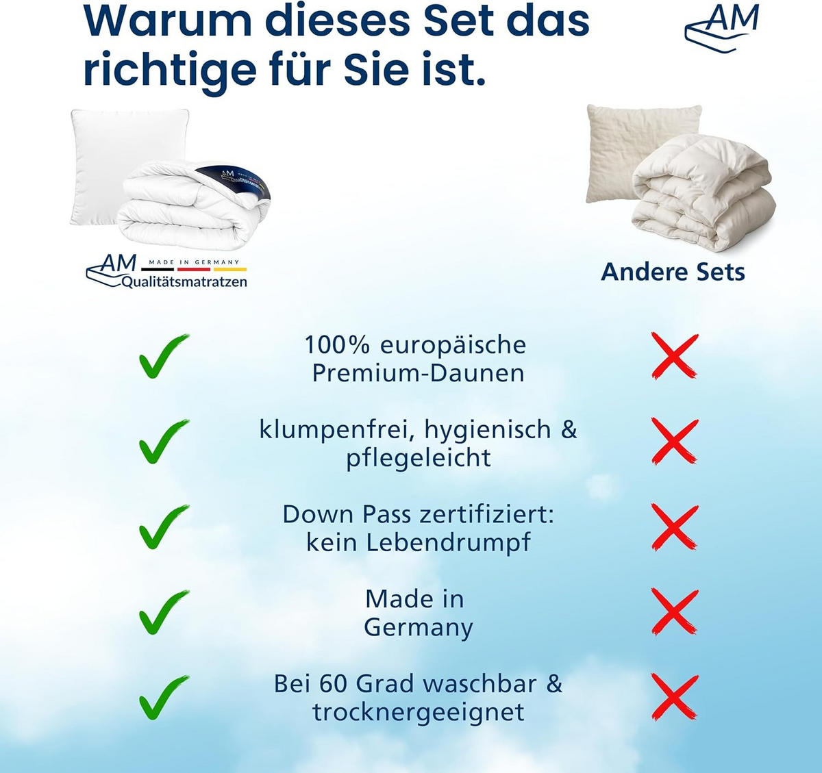 BETTWAREN SET Daunen Ganzjahr 220/240cm, Kissen 40/80 cm - Weiß, Textil (220/240cm) - AM Qualitätsmatratzen