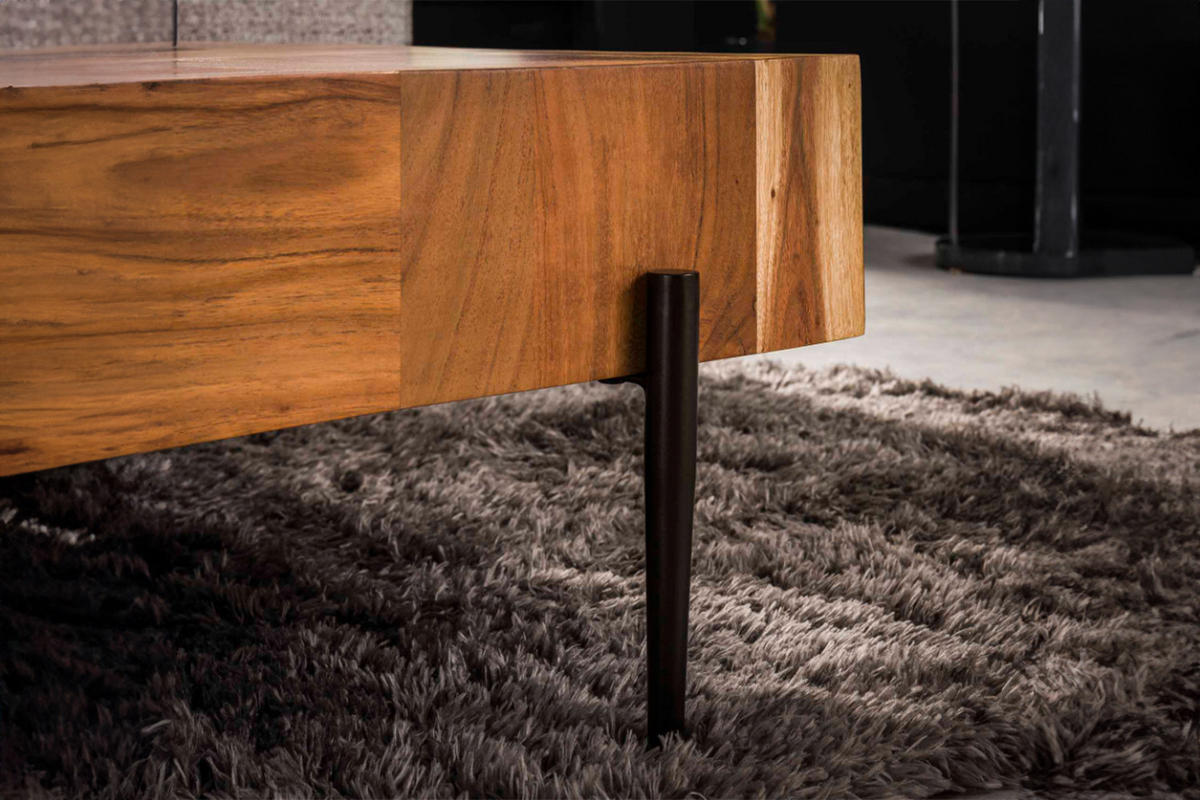 COUCHTISCH RICE Braun Akazie - Schwarz/Braun, Holz/Metall (90/90/35cm) - KAWOLA