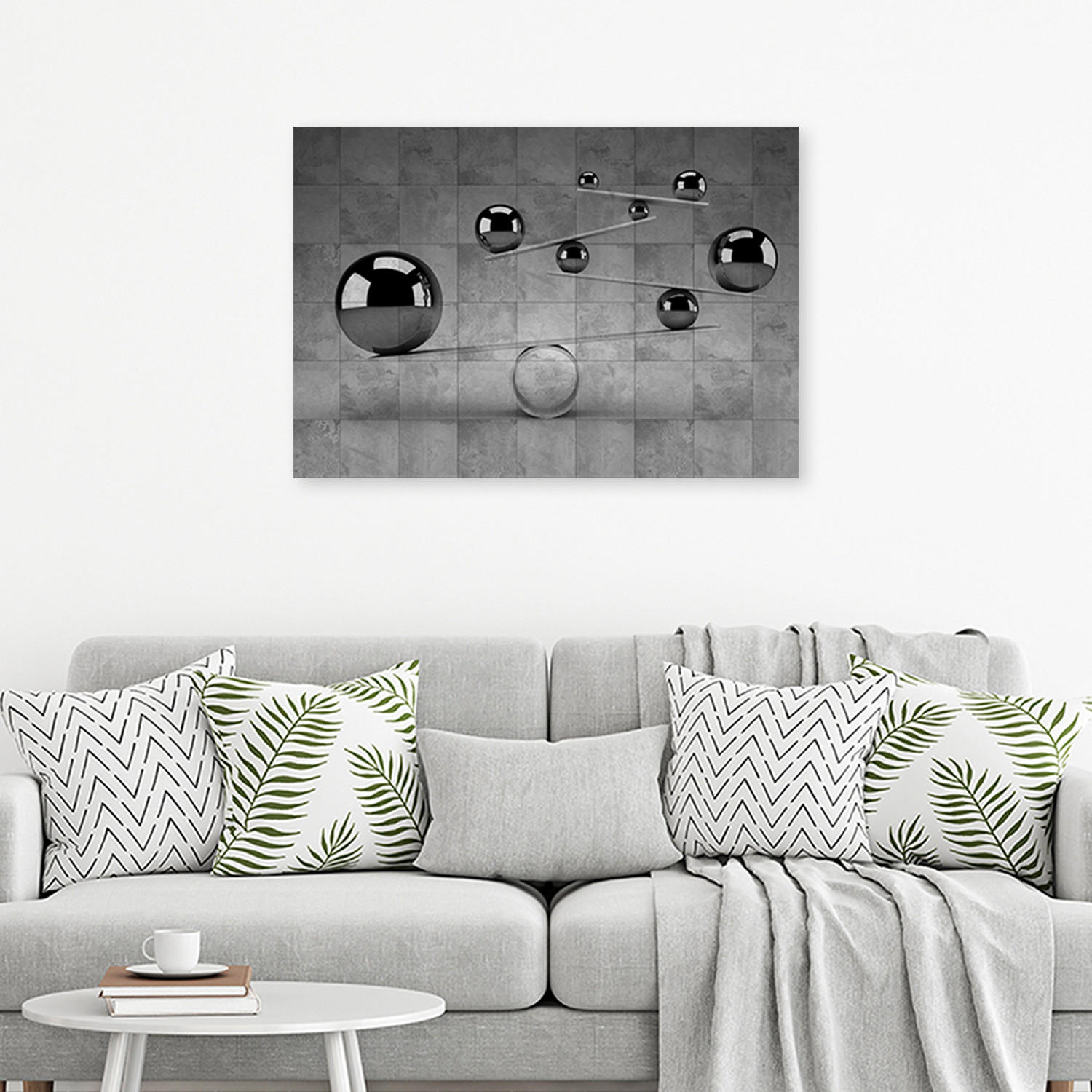 WANDBILD kugeln 3d silber - Schwarz, Textil (60/40cm) - Feeby