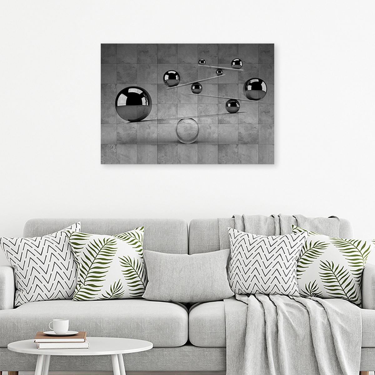 WANDBILD kugeln 3d silber - Schwarz, Textil (60/40cm) - Feeby