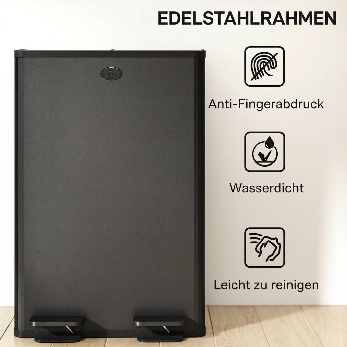 MÜLLEIMER Edelstahl Kunststoff Schwarz - Schwarz, Metall (36/67.6/45.8cm) - HOMCOM