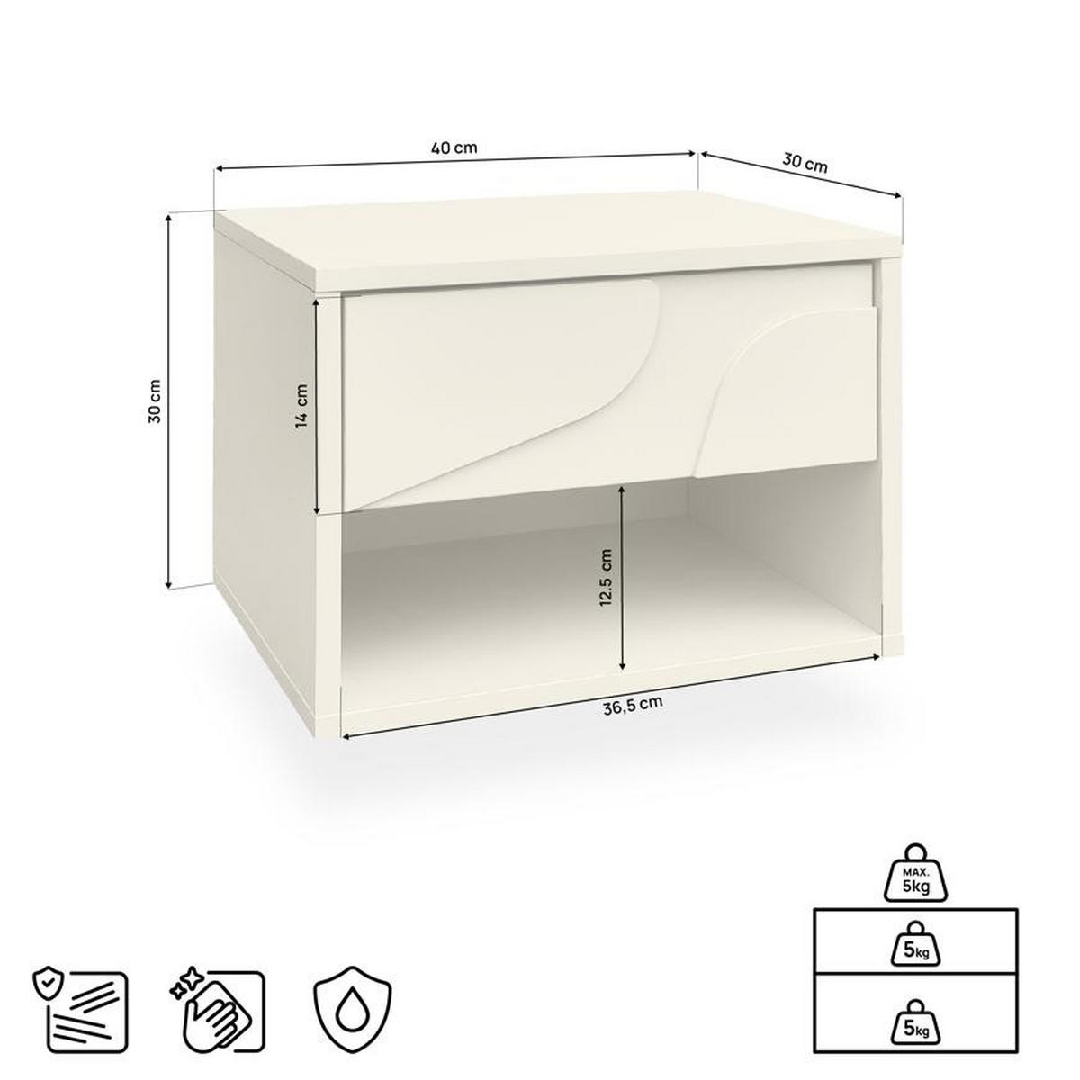 NACHTTISCHE 2er-Set schwebend beige mit je einer Schublade, Melamin-Oberfläche, FLORA - Beige, Holzwerkstoff (40/30/30cm) - Casanoov