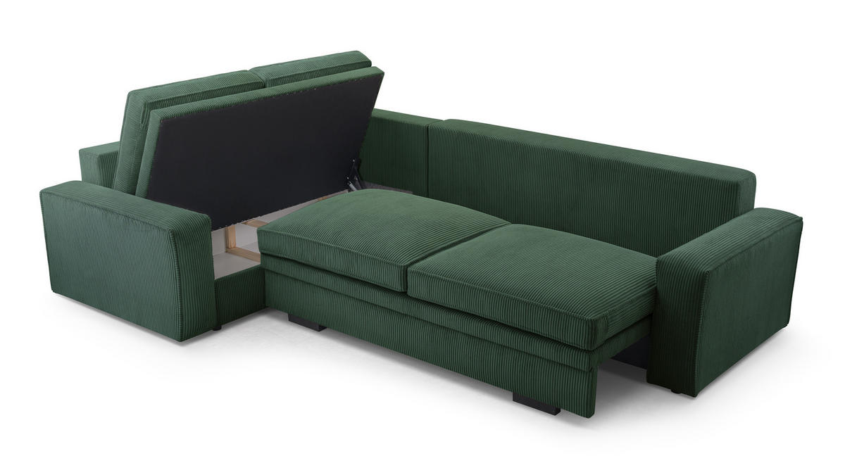 ECKSOFA L Form Treville Grün 296/196/94 cm – Links, mit Bettkasten und Schlaffunktion - Schwarz/Grün, Kunststoff/Textil (196/296cm) - AX Living