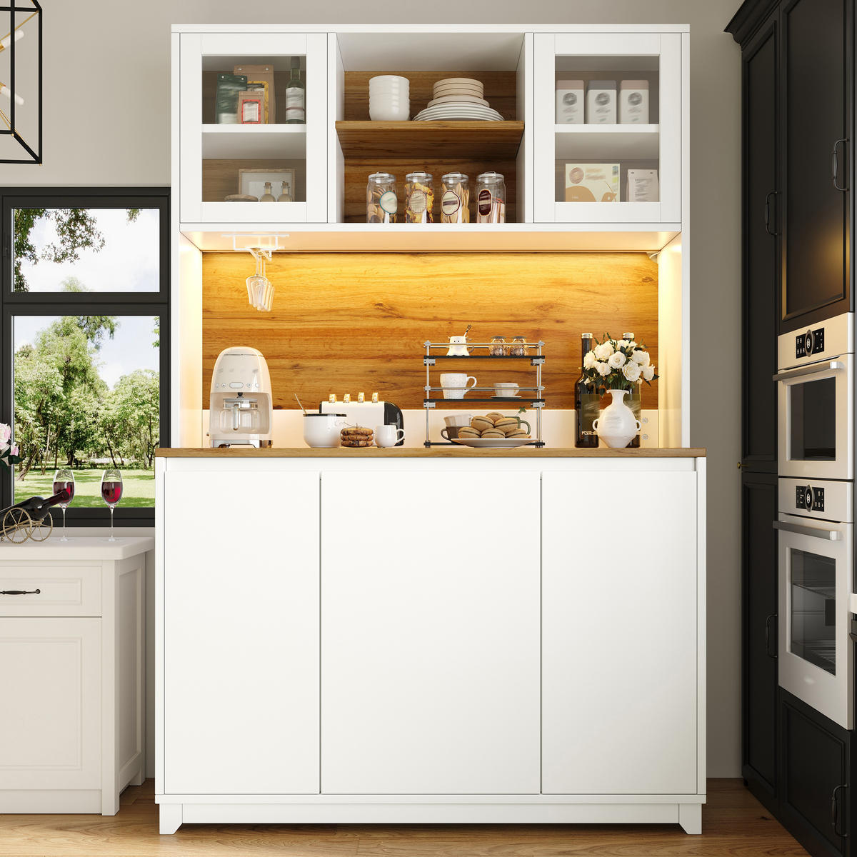 KÜCHENSCHRANK Hoch LED Acryltüren Sideboard Weiß - Weiß, Metall (120/180/40cm) - FLIEKS
