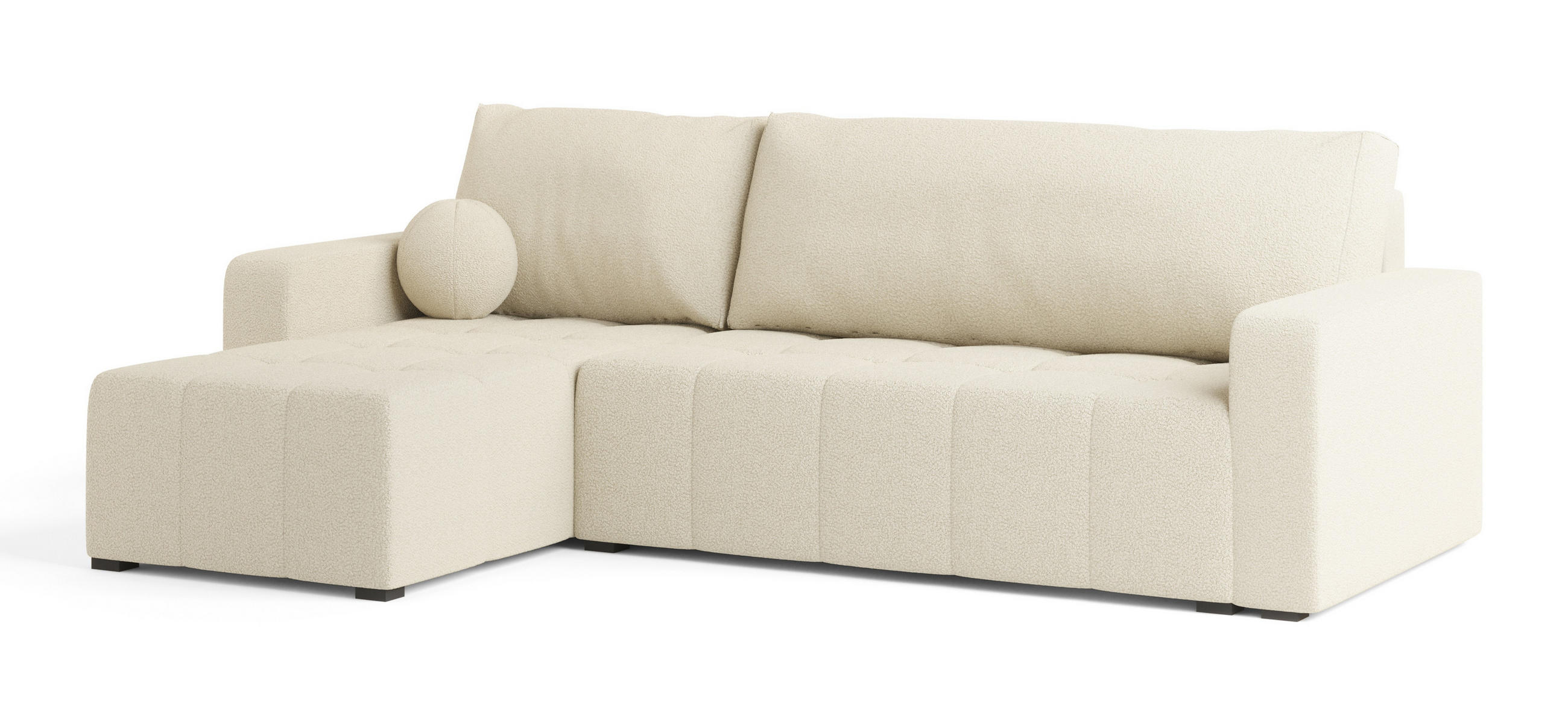 ECKSOFA VOLIRA Creme Boucle-Stoff mit Schlaffunktion - Creme, Holz (230/143cm) - MASSENO
