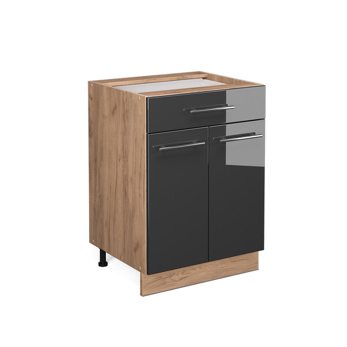 KÜCHENUNTERSCHRANK Fame-Line Anthrazit Hochglanz 60 cm mit Schublade ohne AP - Anthrazit/Eiche Wotan, Holzwerkstoff (60/82/51.6cm) - Vicco