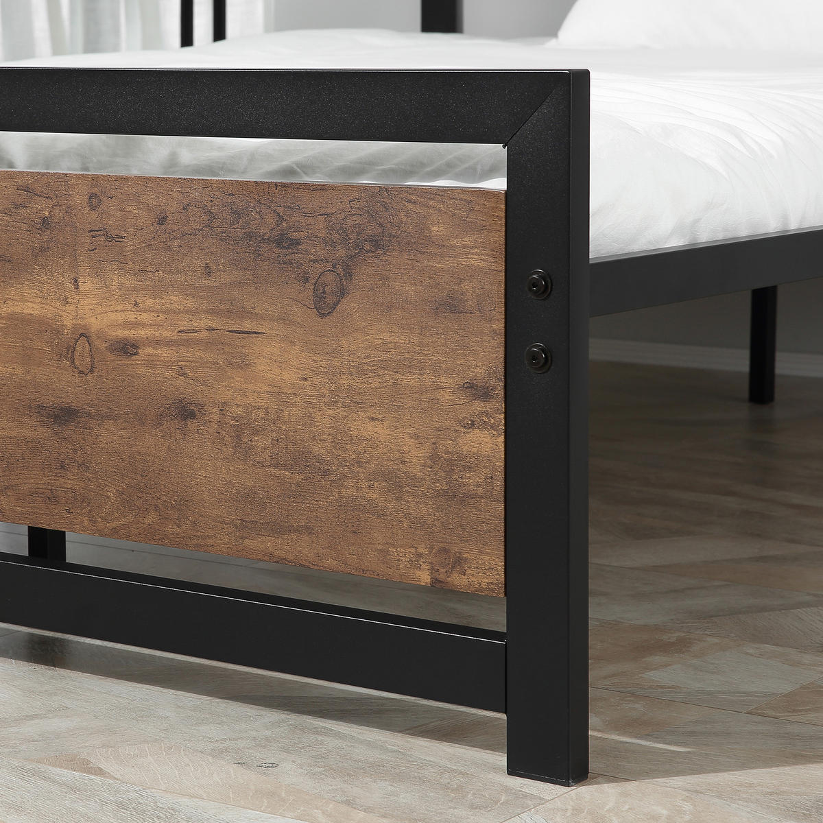 BETT 140x190 cm DE-14645 mit Kopf- & Fußteil aus Stahl Dunkelholz - Braun, Metall (140/190cm) - ComfortXL