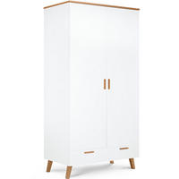 KLEIDERSCHRANK FRISK Skandinavischer Stil mit Schublade, weiß - Eichefarben/Weiß, Eichenholz/Holzwerkstoff (100/195/58cm) - KONSIMO®