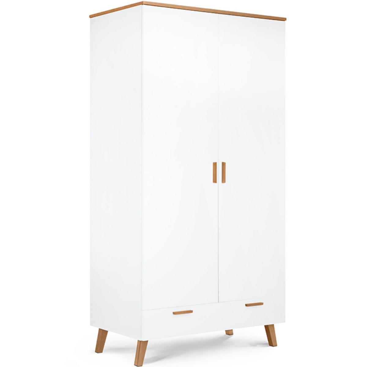 KLEIDERSCHRANK FRISK Skandinavischer Stil mit Schublade, weiß - Eichefarben/Weiß, Eichenholz/Holzwerkstoff (100/195/58cm) - KONSIMO®