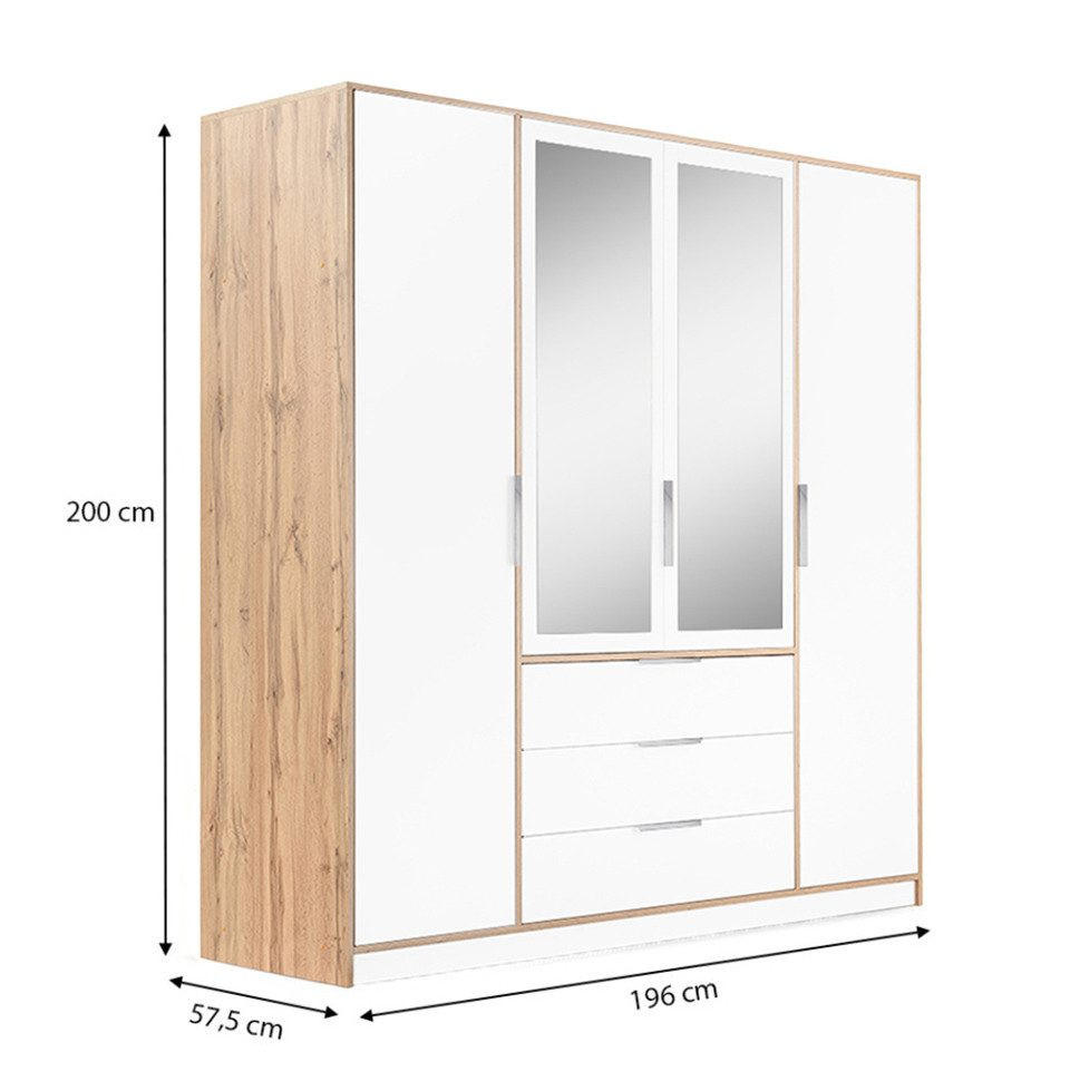 Beautysofa Drehtürenschrank Eiche, Schwarz 196x200x57 cm