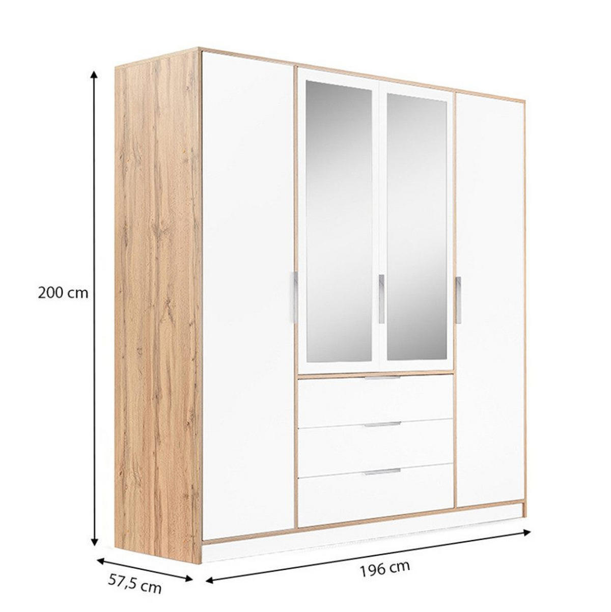 DREHTÜRENSCHRANK Livo mit 4 Türen und 3 Schubladen, eiche Viking+Schwarz, 200 cm - Eichefarben/Schwarz, Holzwerkstoff (196/200/57cm) - Beautysofa