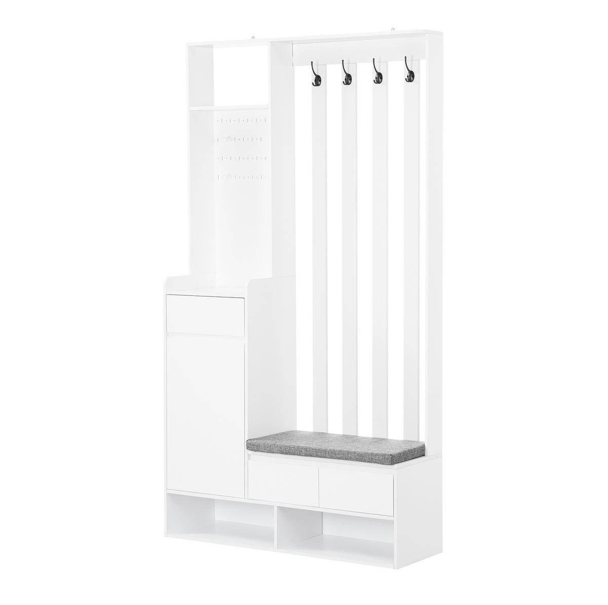 FLURGARDEROBE 100/35/180 cm aus MDF mit Sitzbank und Stecktafel Weiß - Weiß, Holzwerkstoff (100/180/35cm) - Modenvie