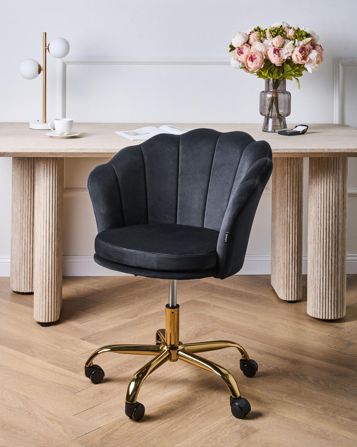 SCHREIBTISCHSTUHL Schwarz Monticello - Goldfarben/Schwarz, Textil (60/79/60cm) - Beliani