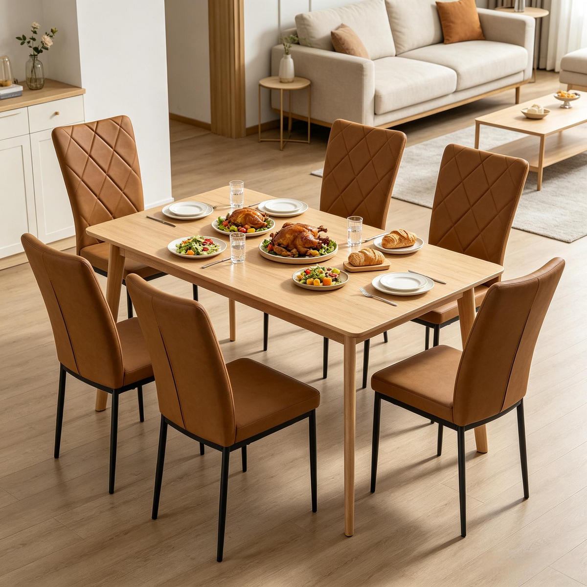 STUHL-SET DE-36120 4 Stück mit Kunstlederbezug Braun - Braun, Metall (42.5/94.5/40cm) - ComfortXL