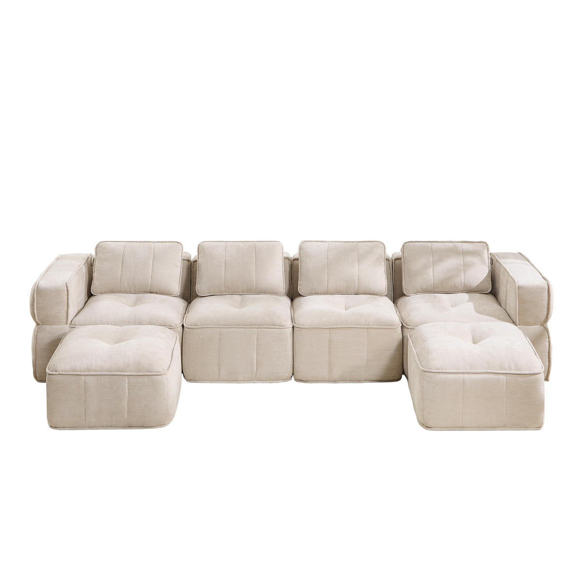 WOHNLANDSCHAFT DE-34428 4-Sitzer U-Form mit 2 Hockern Beige - Beige, Textil (162/67/344cm) - ComfortXL