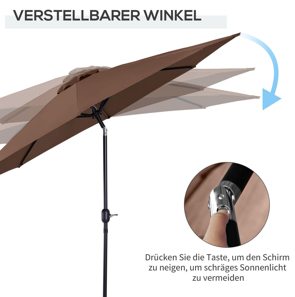 SONNENSCHIRM aus Stahl Ø2,95x2,5 m in Braun mit Handkurbel - Braun, Metall (295/295cm) - Modfu