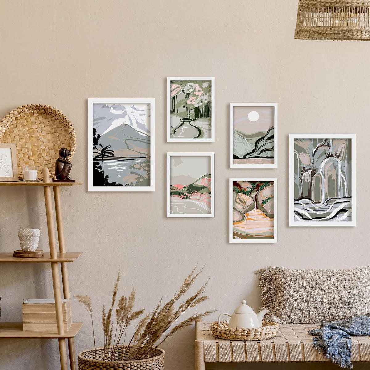 POSTER Set Mit 6 Clifton Landschaftsabstrakte Größe A3 & A4 Weißer Rahmen - Weiß, Papier (29.7/1cm) - Nacnic