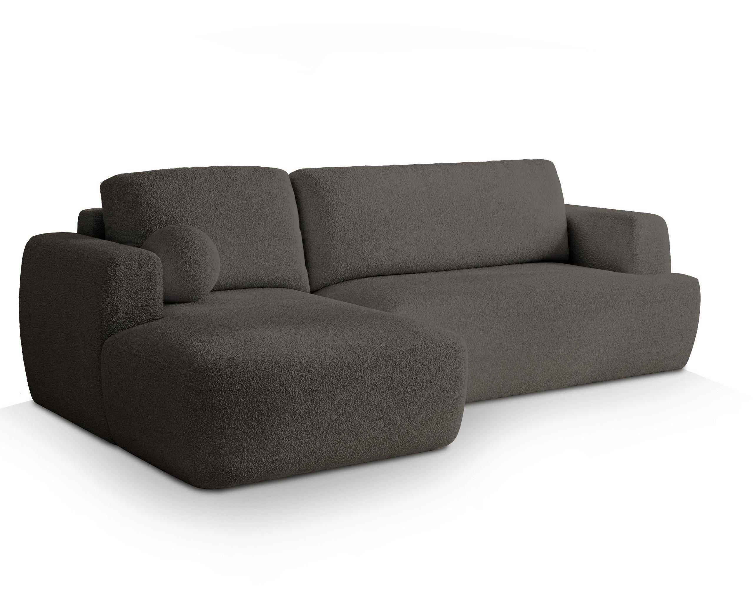 ECKSOFA SENTI N L-S Grau Boucle-Stoff mit Schlaffunktion - Grau, Holz (246/148cm) - MASSENO