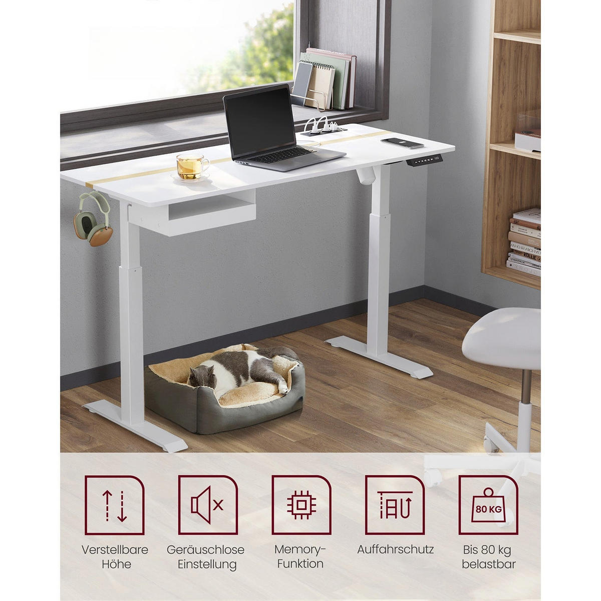 HÖHENVERSTELLBARER SCHREIBTISCH RIGA - Weiß, Holzwerkstoff (60/140/120cm) - Hansiro