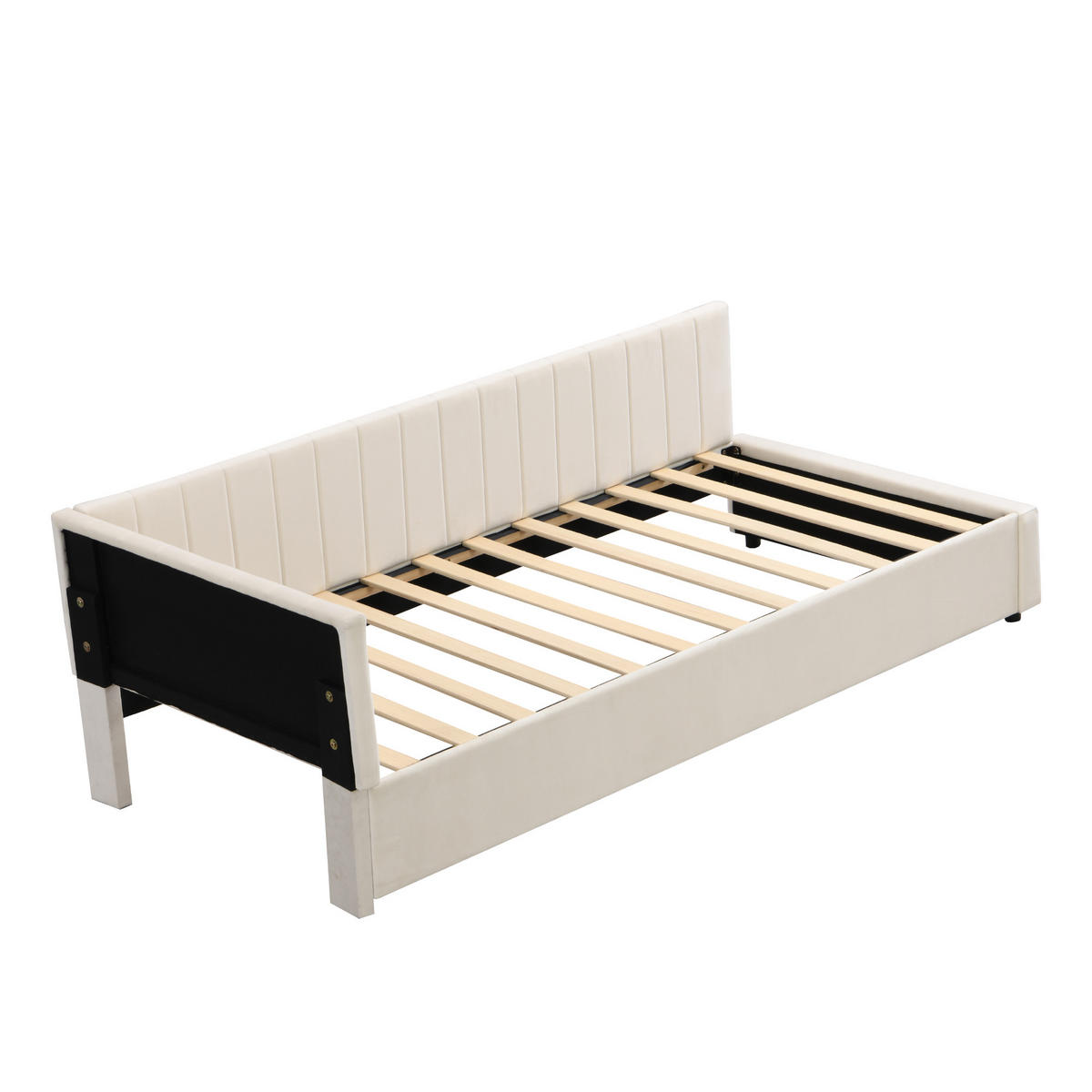 POLSTERBETT 90/200 cm Multifunktionsbett mit Lattenrost hautfreundlicher Samtstoff Beige - Beige, Leder (90/200cm) - OKWISH