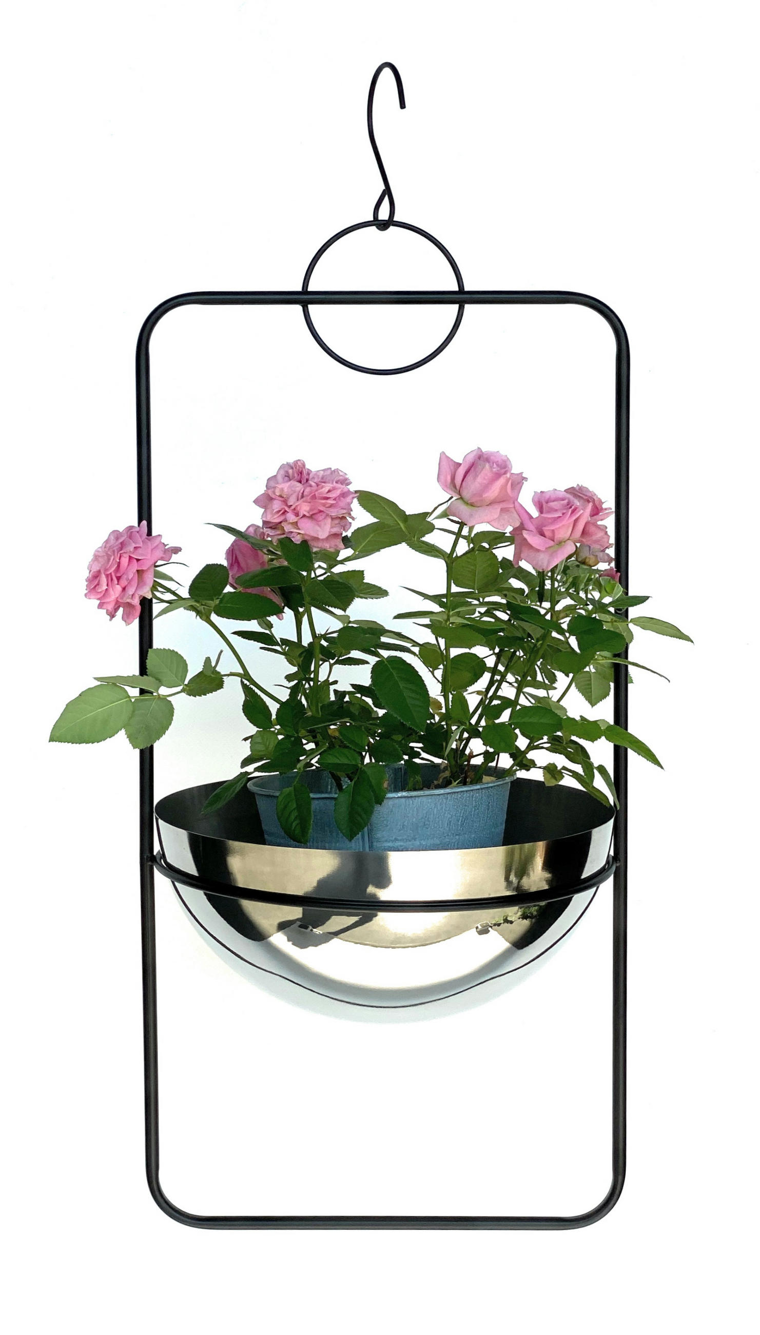 BLUMENAMPEL Schwarz mit Topf Silber Metall 67 cm 96083 L - Schwarz, Metall (25/12.5/25cm) - DanDiBo