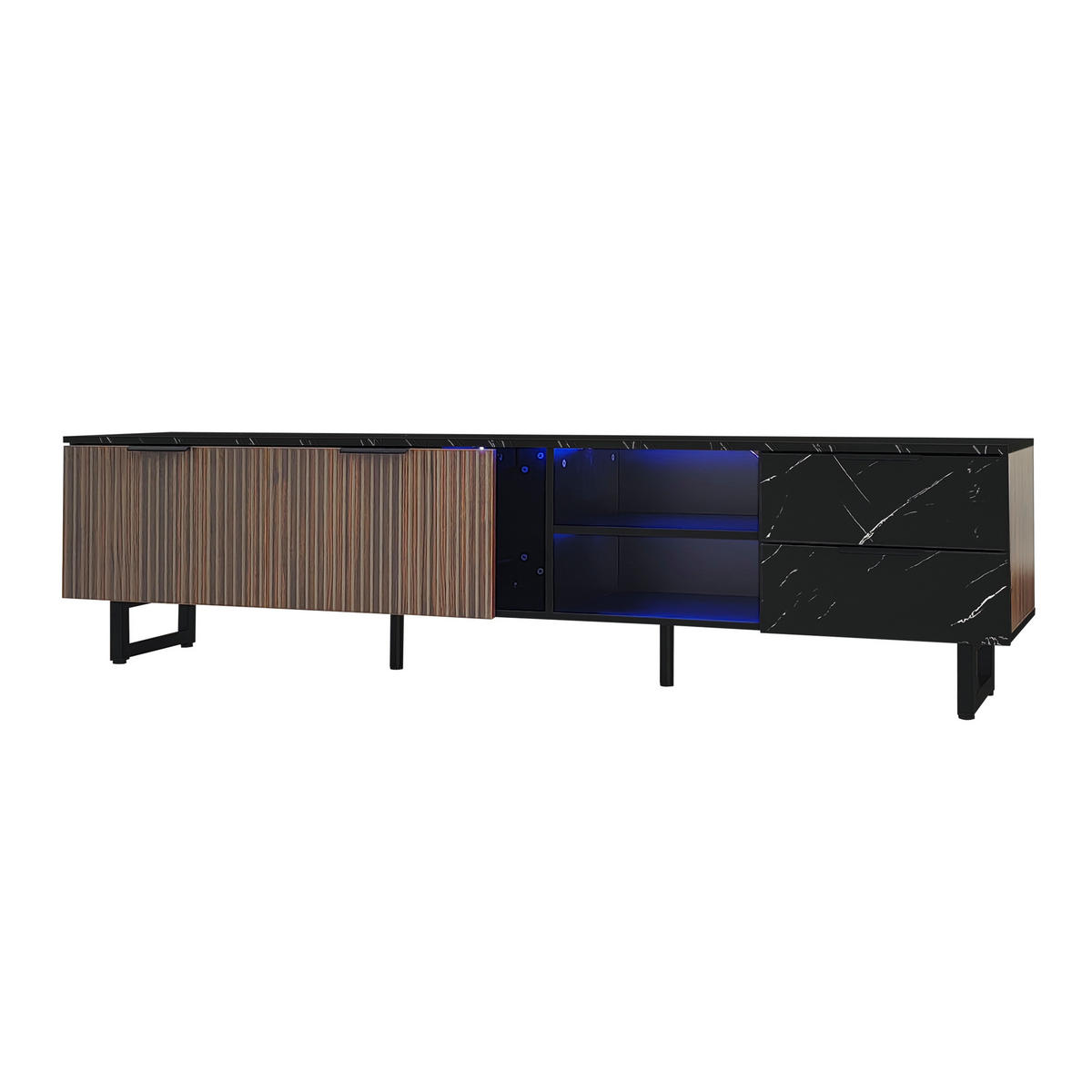 TV-MÖBEL Schwarz und Holzfarbe 200/38/50 cm - Schwarz, Holzwerkstoff (200/50/38cm) - PANGIVO