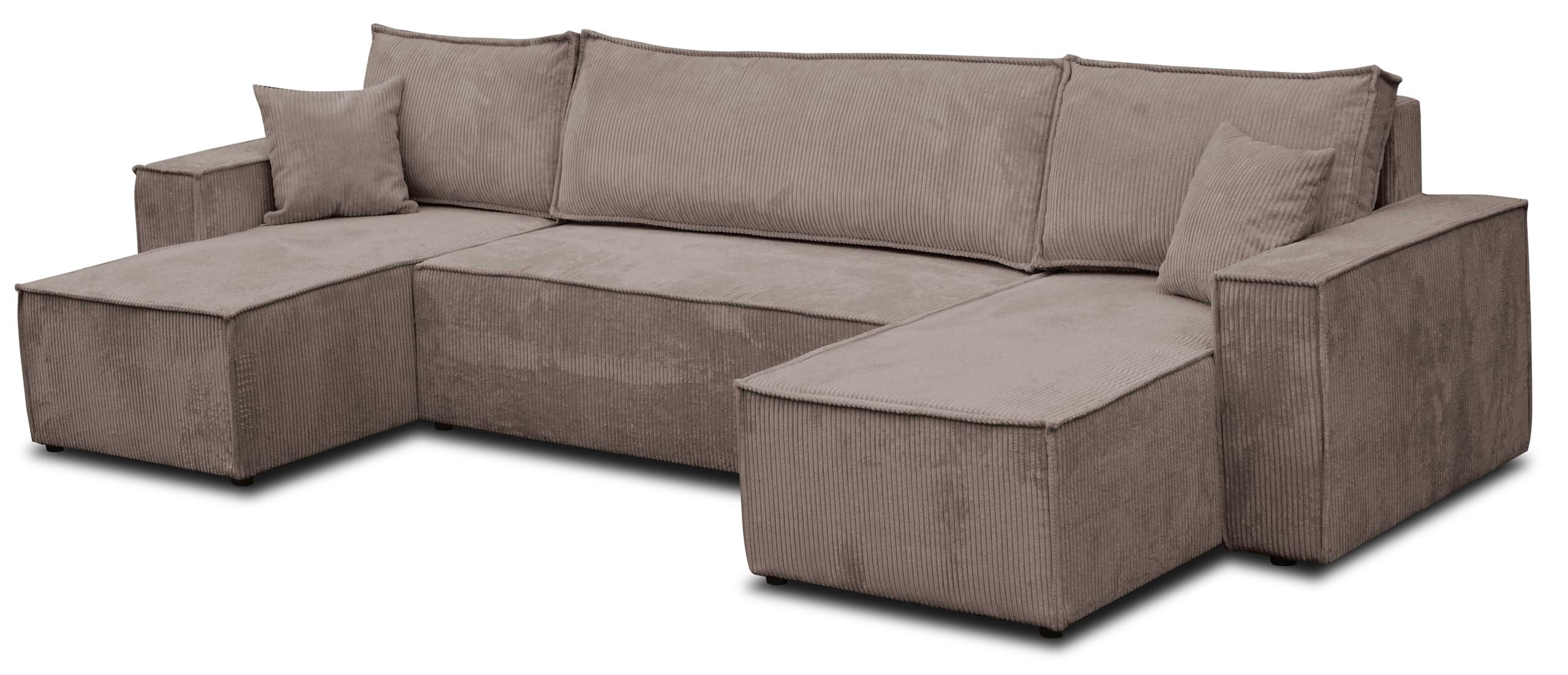WOHNLANDSCHAFT Hugo U-Form Cordstoff mit Schlaffunktion und Bettkasten - Braun, Textil (312/83/142cm) - VENASI MÖBEL