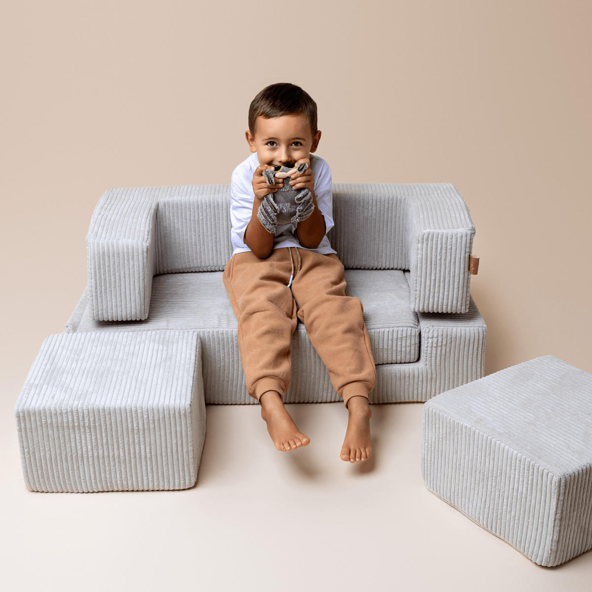KINDERSOFA Cube AESTHETIC 96 cm Cord Ecru 4 Stk - Beige, Textil (50/40/96cm) - MeowBaby