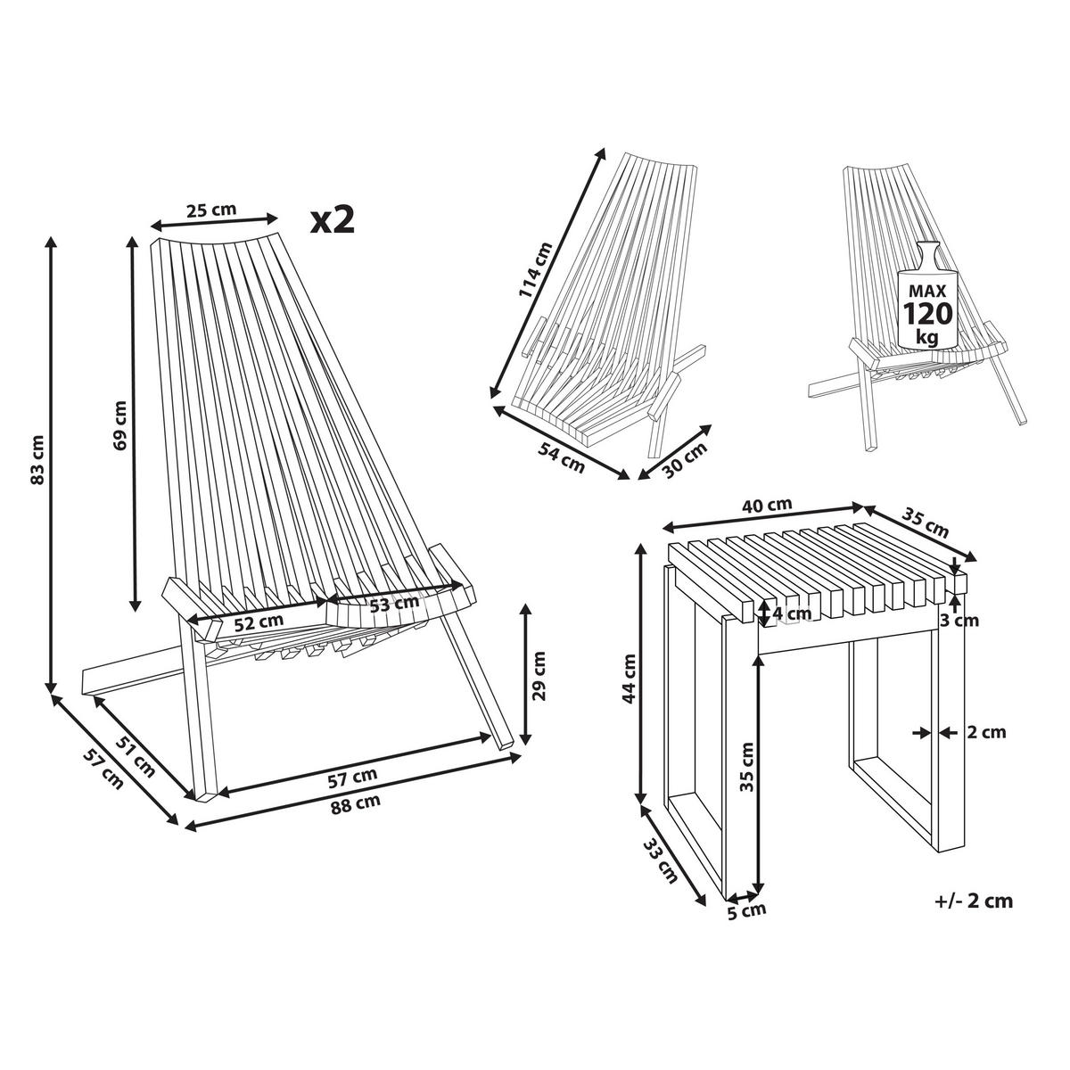 BALKONSET 2-Sitzer Holz heller Holzfarbton Bellano - Hellbraun, Holz - Beliani