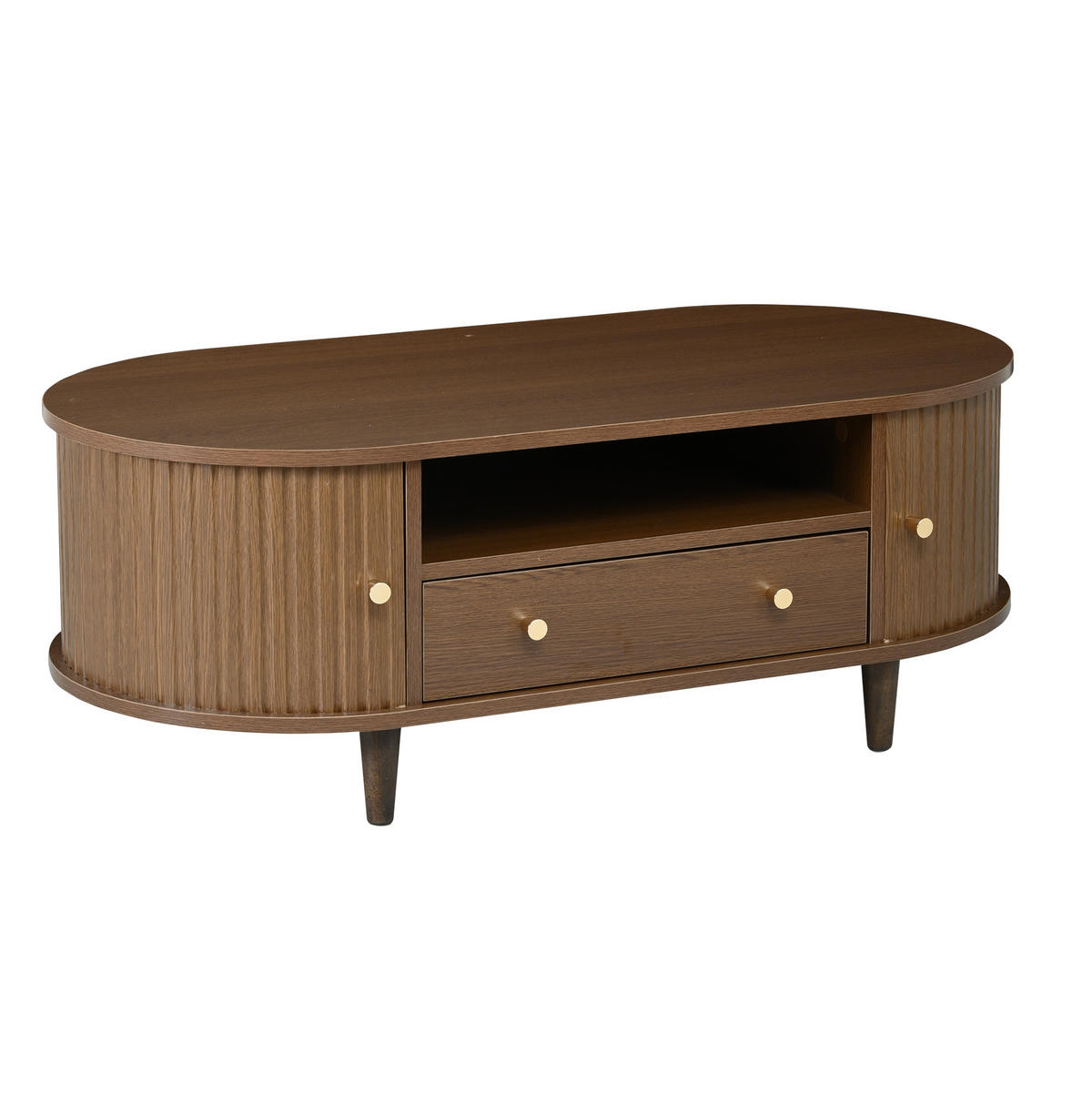 COUCHTISCH aus MDF 100x50x36 cm Walnussholz mit Schublade, offenen Fächern und Rolltür - Walnussfarben, Holzwerkstoff (100/50/36cm) - IVMEU
