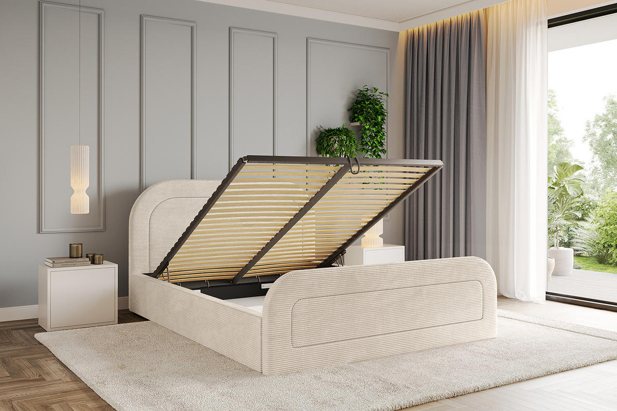 POLSTERBETT mit Bettkasten, Fußteil und Lattenrost, Boxbett ohne Matratze - LERAY-Z 180x200 Beige - Creme, Holzwerkstoff/Textil (180/200cm) - ALTDECOR