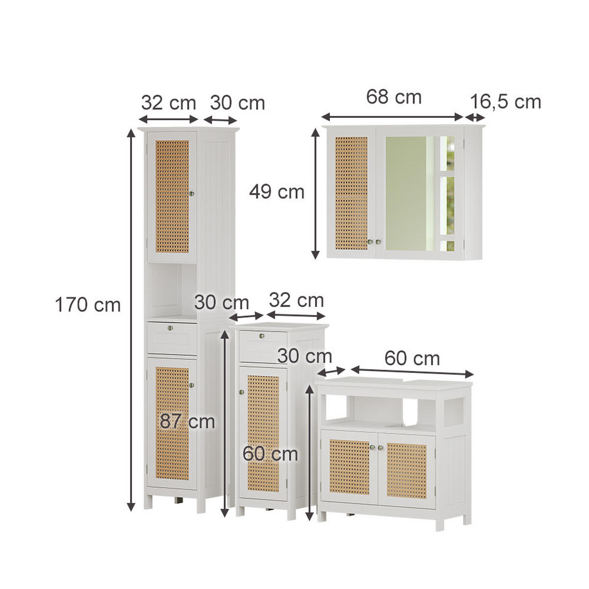 BADMÖBEL-SET Rosario Weiß 4 Teile, mit Hochschrank - Weiß, Holzwerkstoff (60/60/30cm) - Vicco