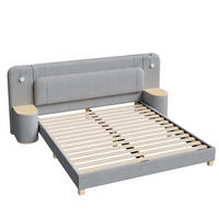 POLSTERBETT 180/200 cm mit Nachttischen und LED, DE-41849, in Grau - Grau, Holzwerkstoff (180/200cm) - ComfortXL
