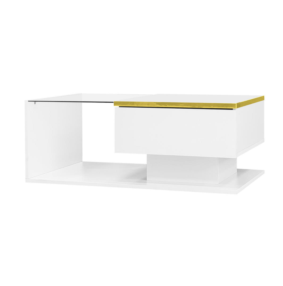 COUCHTISCH 90/50/32,5 cm mit Stauraum, Glasplatte, LED-Beleuchtung und Spanplatte, Weiß - Weiß, Holzwerkstoff (90/50/32.5cm) - Redom