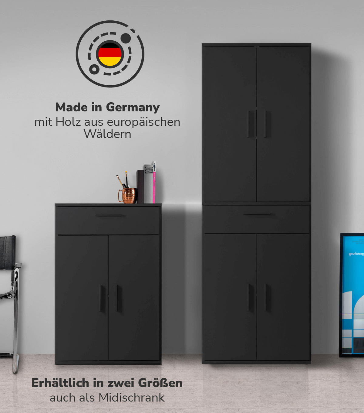 MEHRZWECKSCHRANK Der Praktische - Anthrazit/Schwarz, Holzwerkstoff (60/180/34cm) - Mokebo