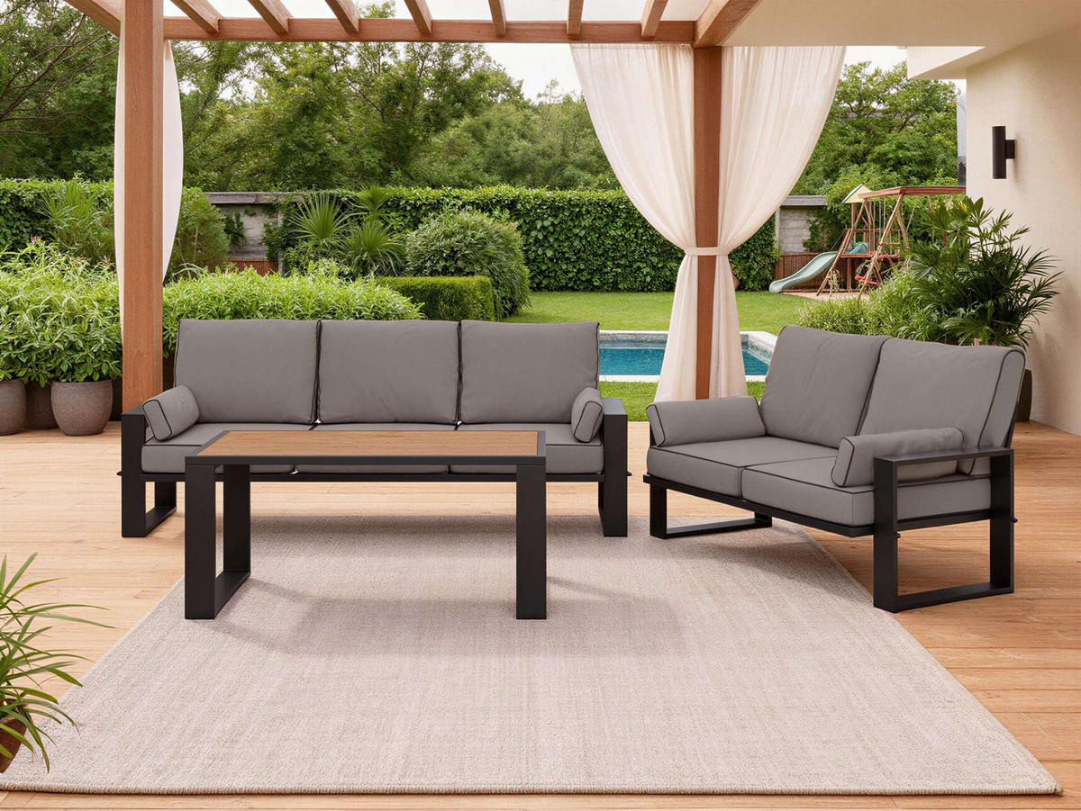 GARTENMÖBEL-SET ELBA: 1x Tisch, 2x Sofa - Grau - Grau, Textil - MKS