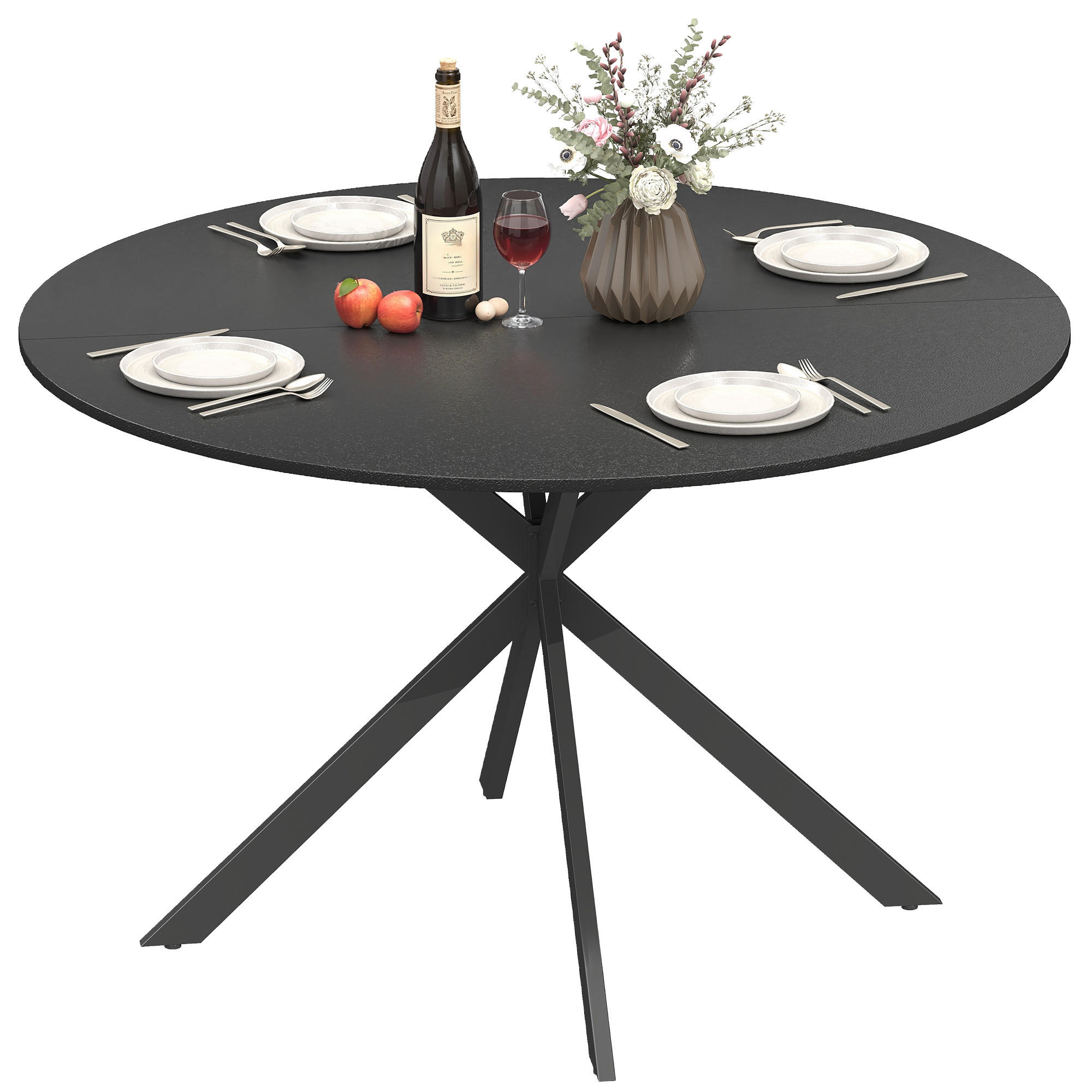 ESSTISCH DE-08435 Industriestil mit X-Stahlbeinen, Ø120 cm Schwarz - Schwarz, Holzwerkstoff (120/120/75cm) - ComfortXL