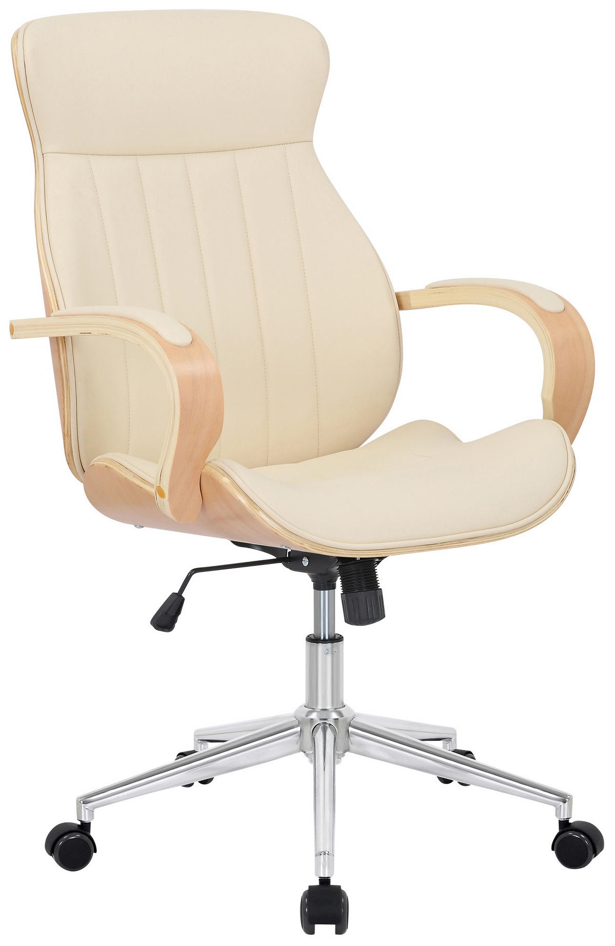 DREHSTUHL Lederlook Natura/Creme - Chromfarben/Eukalyptusholzfarben, Textil/Metall (63/100/68cm) - CLP