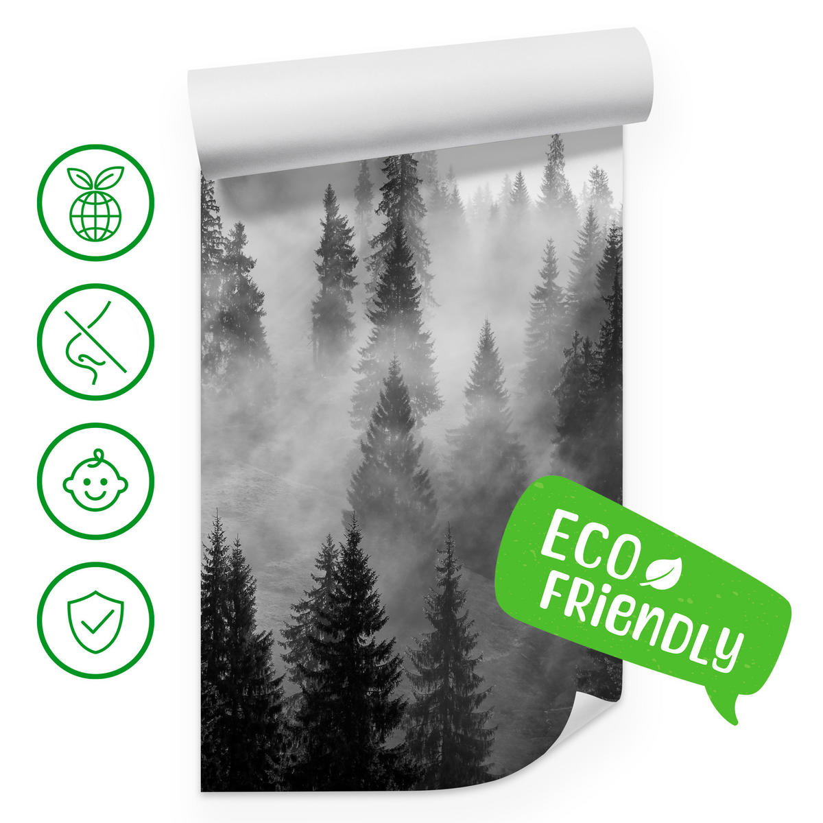 FOTOTAPETA Čierno-biely Les V Hmle Príroda 250 x 175 cm - čierna/sivá, papier (250/175cm) - Muralo