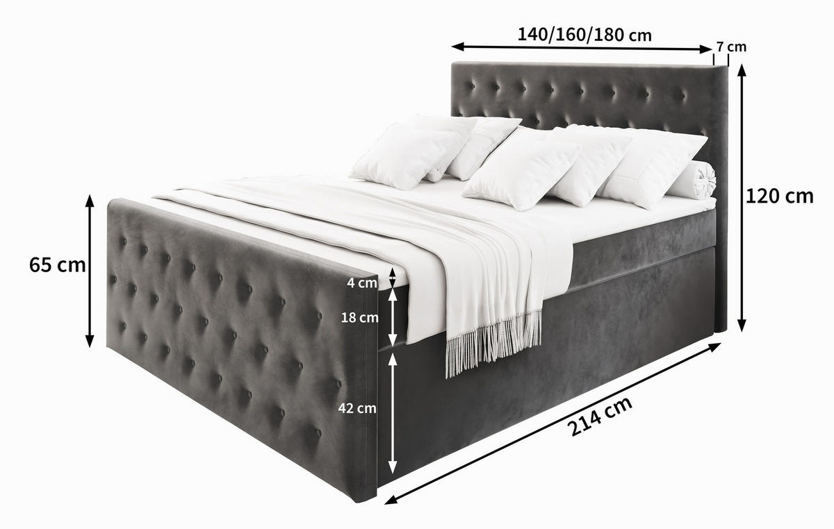 POSTEL BOXSPRING FONDI 160x200 cm, s matrací a úložným prostorem, černá - černá, kompozitní dřevo/textil (160/200cm) - MASSENO