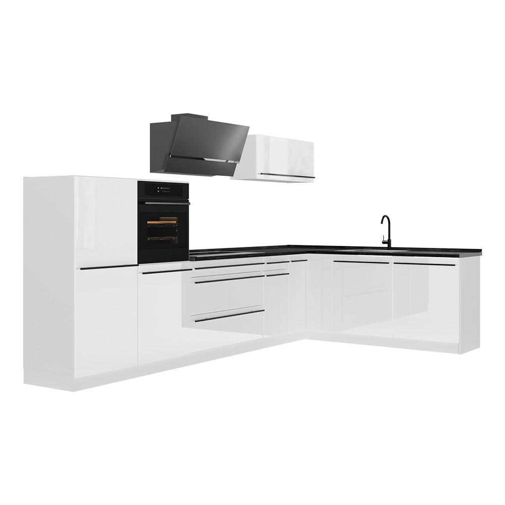 ROHOVÁ KUCHYŇA R-Line, Biely vysoký lesk/biely, 347 x cm antrasiitti työtaso - biela/biela s vysokým leskom, kompozitné drevo (347/143/60cm) - Vicco